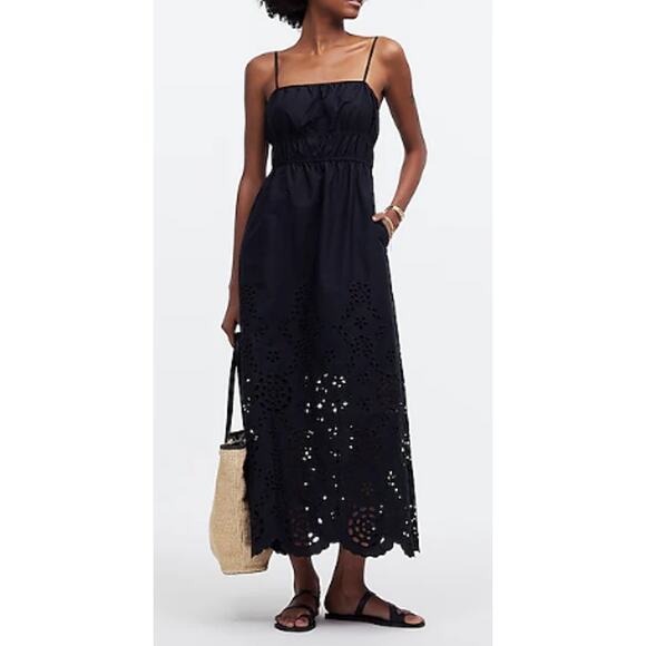 NWT Madewell Embroidered Tank Midi Dress in Poplin Black Eyelent 6 - Picture 9 of 9